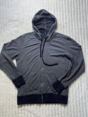 Benson Men's Gray/Blue Full Zip Hooded Fleece Hoodie Pockets Size M